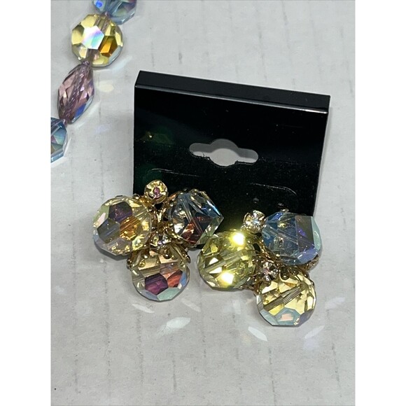 VOGUE Vintage Mid-Century Necklace Earring Set Faceted Cut Crystal Glass Signed - Picture 2 of 5